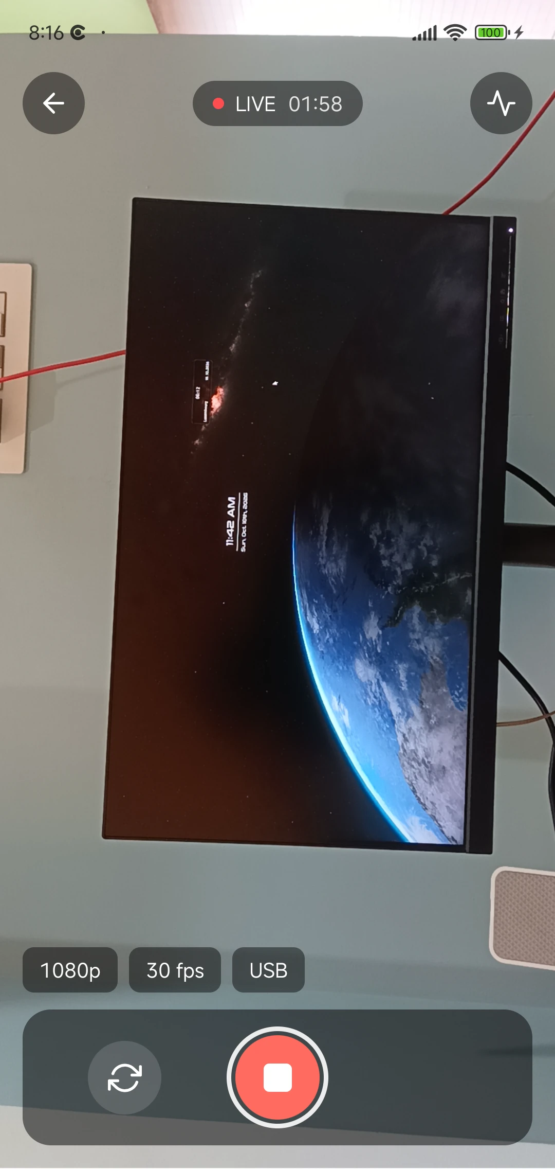 Camora on the phone, live at 1080p and 30 fps over USB